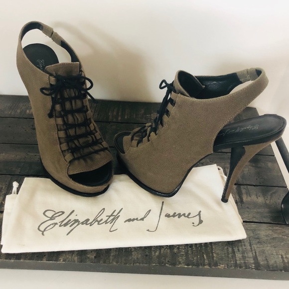 ELIZABETH & JAMES E Margo Khaki Tie Peep Toe 8.5 - Picture 3 of 8